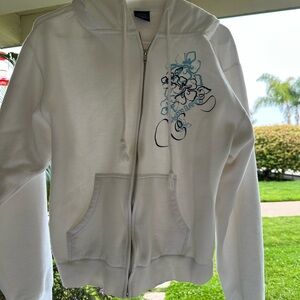 White Hoodie with Blue Floral Design